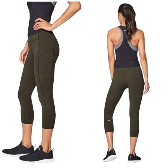 Lululemon Dark Olive Green Speed Up Crop 21" Cropped Leggings - Picture 1 of 10